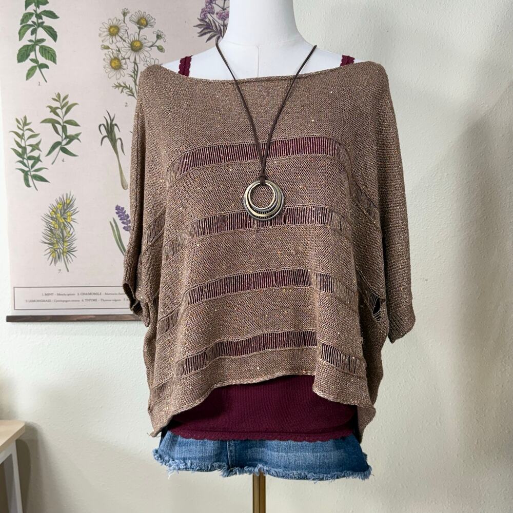 Sheer Sequin Oversized Slouchy Top Indie Sleaze Boho Fairy Grunge Y2k 2010s S M